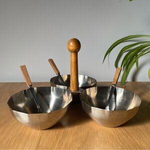 VINTAGE MCM Stainless Steel Snack Serving Set with 3 Spoons